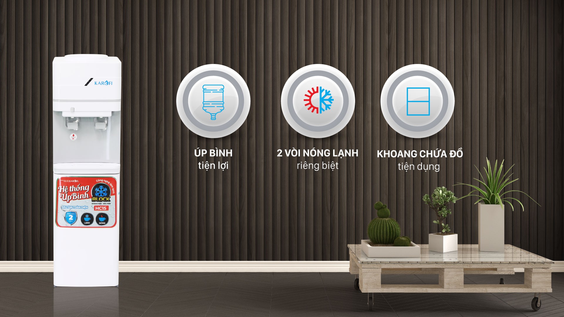 Cây nước nóng lạnh úp bình Karofi HC15